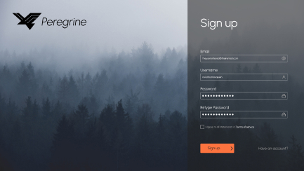 Login screen of peregrine